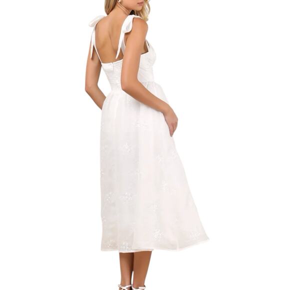 NWT Lulus Aero White Embroidered Tie Strap A Line Midi Dress Size Large - Picture 2 of 12
